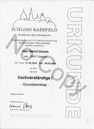 2004 Sachverstandigenseminare I III am europaischen Zentrum fur Unternehmensfuhrung. Sachverstandige in der Denkmalpflege an der staatlich anerkannten Akademie des Handwerks Schloss Raesfeld